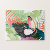 Puzzle Toucan Portrait with Tropical Leaves (Horizontal)
