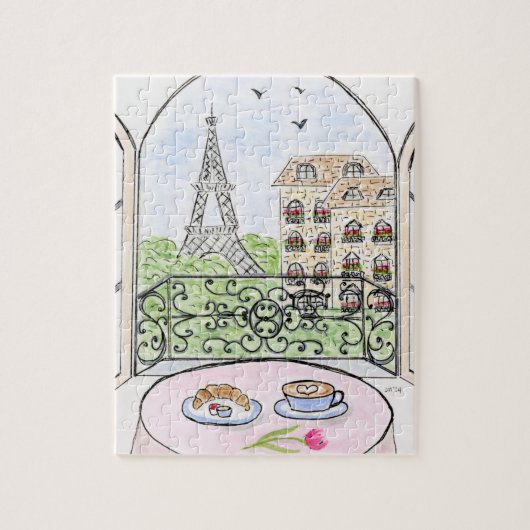 Puzzle Tour Eiffel et Paris peints à la main de manière f (Vertical)