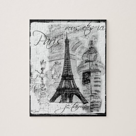 Puzzle Tour Eiffel Paris Collage noir et blanc Sc (Vertical)