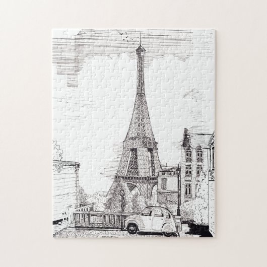 Puzzle Tour Eiffel Paris France Illustration en encre de (Vertical)