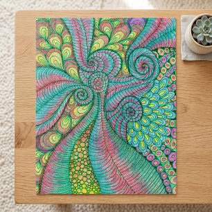 Puzzle Tourbillon Abstrait Psychedelique Sarcelle et Rose