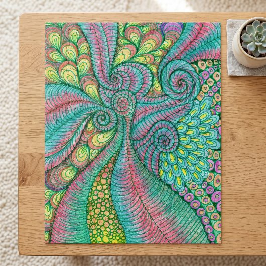 Puzzle Tourbillon Abstrait Psychedelique Sarcelle et Rose
