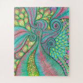 Puzzle Tourbillon Abstrait Psychedelique Sarcelle et Rose (Vertical)