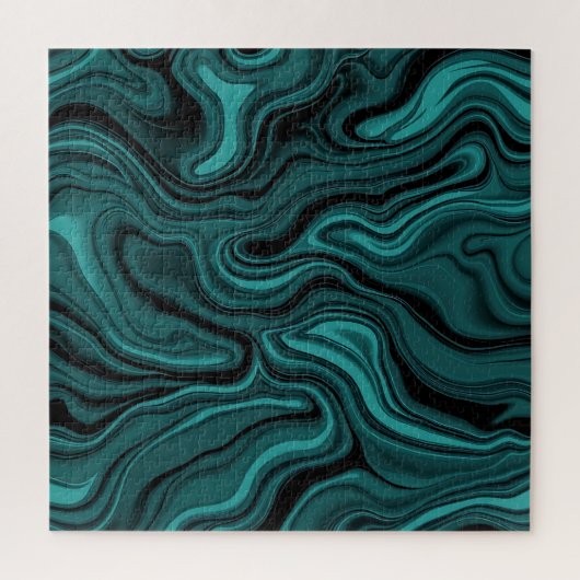 Puzzle Tourbillon de marbre noir sarcelle Abstrait Vague (Vertical)