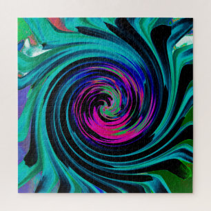Puzzle Tourbillon Rétro Abstrait Noir et Turquoise Dramat