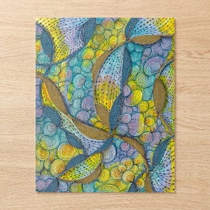 Puzzle Tourbillons de doodle abstrait jaune sarcelle Moti