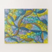 Puzzle Tourbillons de doodle abstrait jaune sarcelle Moti (Horizontal)