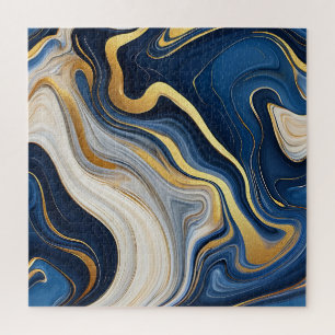 Puzzle Tourbillons de marbre bleu or naval