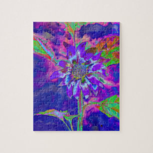 Puzzle Tournesol bleu Abstrait   retro funky