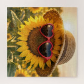 Puzzle Tournesol portant des lunettes de soleil et un cha (Horizontal)