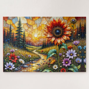 Puzzle Tournesol rouge dans la vallée par ruisseau