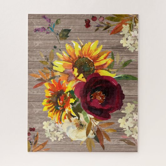 Puzzle Tournesol Rustique Bourgogne Rouge Blanc Floral (Vertical)