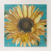 Puzzle Tournesol rustique Turquoise Bleu Grange Bois Pays (Horizontal)