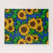 Puzzle Tournesols & Feuilles dorés sur bleu foncé (Horizontal)