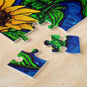 Puzzle Tournesols & Feuilles dorés sur bleu foncé (Côté)