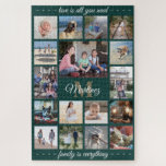 Puzzle Tout Citation Famille Photo Collage Vert Or Monogr<br><div class="desc">Célébrez les joies simples de la famille avec un puzzle photo collage unique et amusant. Si vous préférez un arrière - plan ou un texte dans des couleurs autres que le vert, l'or et le blanc, reportez-vous aux instructions ci-dessous. (CONSEIL EN MATIÈRE DE PLACEMENT D'IMAGE : Une façon simple de...</div>