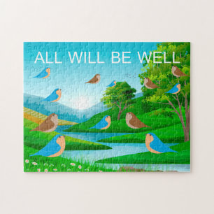 Puzzle Tout ira bien Rivière Arbres Oiseaux Nature, 8 ans