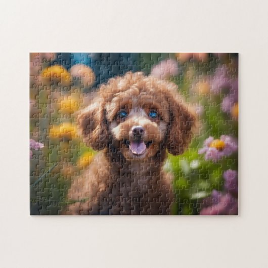 Puzzle Toy Poodle Chiot en Fleurs (Horizontal)