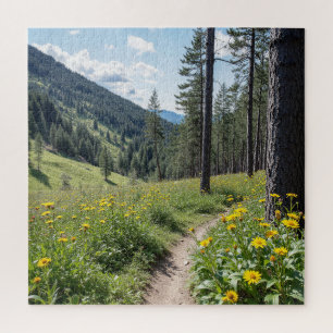 Puzzle Trail forestier avec Fleurs sauvages jaunes