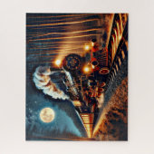 Puzzle Train à vapeur dans la forêt la nuit (Vertical)