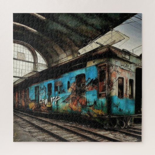 Puzzle Train abandonné avec Graffiti Urban Street Art (Vertical)