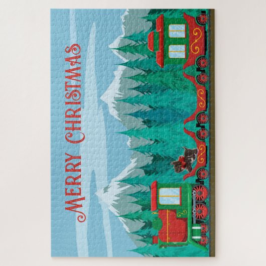Puzzle Train de Noël et petit chien (Vertical)