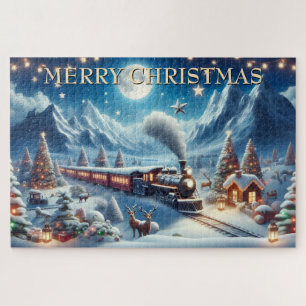 Puzzle Train de Noël magique dans les montagnes enneigées