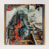 Puzzle Train Holly de Noël Coussin à neige d'hiver (Horizontal)