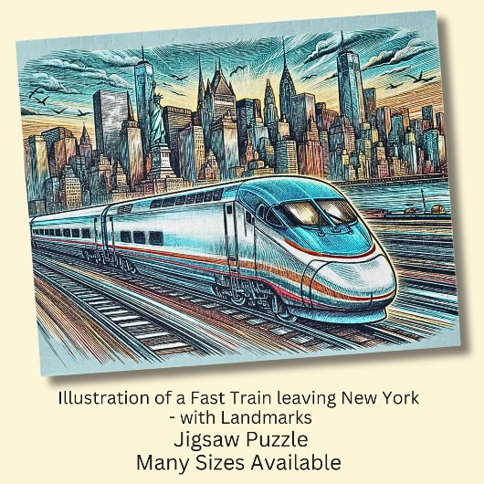 Puzzle Train Rapide Quittant New York + Dessin de Monumen