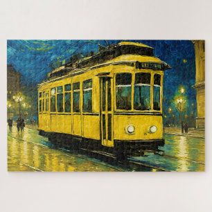 Puzzle tramway jaune sur une nuit étoilée -Budapest