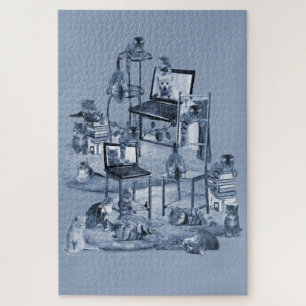 Puzzle Travailler de la maison avec mes chats Delft Blue