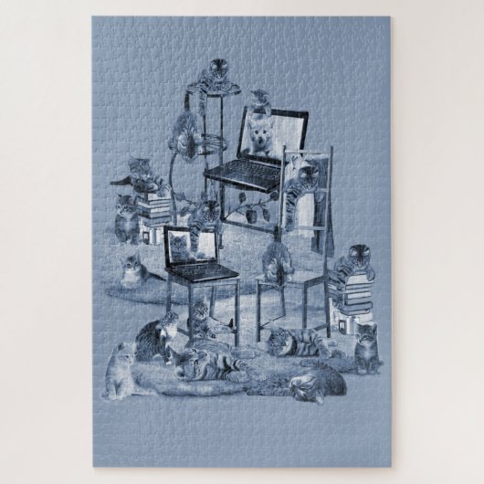 Puzzle Travailler de la maison avec mes chats Delft Blue (Vertical)
