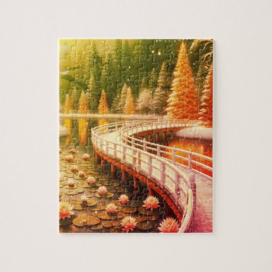 Puzzle Traversez le pont au-dessus de l'étang de nénuphar (Vertical)