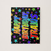 Puzzle "TRAVIS" Prénom, Amusant "HEUREUX ANNIVERSAIRE" (Vertical)