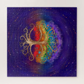 Puzzle Tree of life Golden Swirl and Rainbow (Horizontal)