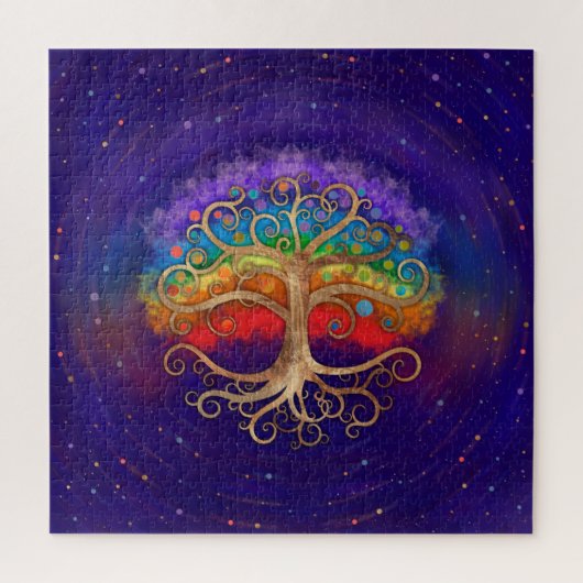 Puzzle Tree of life Golden Swirl and Rainbow (Vertical)