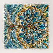 Puzzle Tree of Life Shattered Glass Mosaic Aqua Blues  (Horizontal)