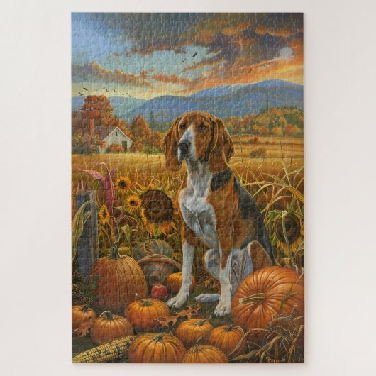 Puzzle Treeing Walker Coonhound Chien Automne Action de g (Vertical)