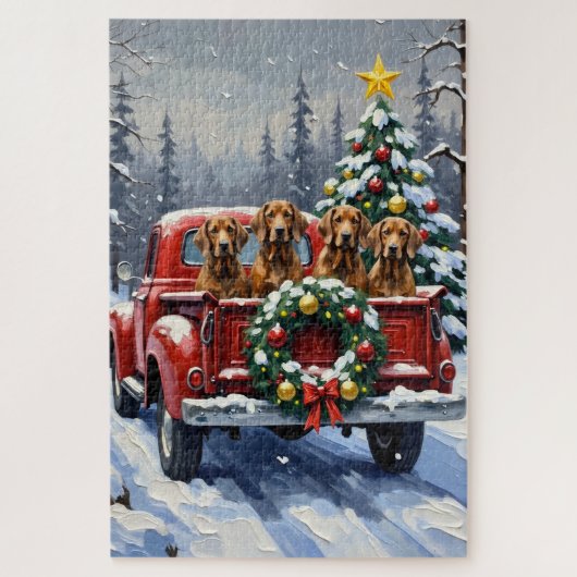 Puzzle Treeing Walker Coonhound Christmas Red Truck (Vertical)