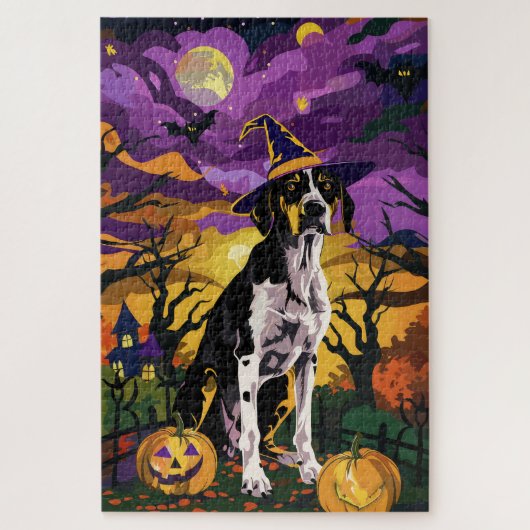Puzzle Treeing Walker Coonhound Halloween Sorcière Citrou (Vertical)