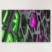 Puzzle Treillis Abstrait Néon Rose Vert Sci-Fi (Horizontal)