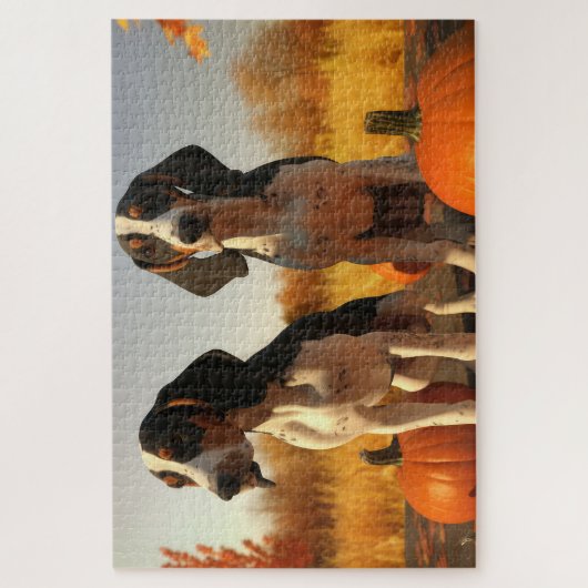 Puzzle Trek Walker Coonhound Chiot Citrouille d'automne (Vertical)