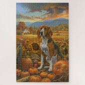 Puzzle Trek Walker Coonhound Dog Automne Thanksgiving (Vertical)