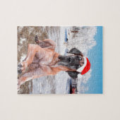 Puzzle Très Beau Chien Danse Assis Dans Le Casquette De N (Horizontal)