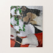 Puzzle Tri Couleur lisse Collie Avec Père Noël Christmas (Vertical)