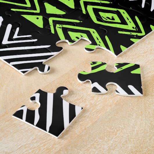 Puzzle Tribal Navajo, motif noir blanc vert. (Côté)