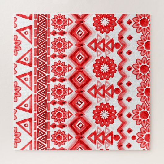 Puzzle Tribus rouge, motif ethnique aquarelle. (Horizontal)