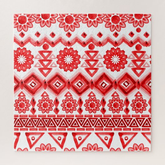 Puzzle Tribus rouge, motif ethnique aquarelle. (Vertical)