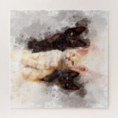 Puzzle Trio à l'aquarelle de mignons chatons noirs et ora (Horizontal)