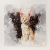 Puzzle Trio à l'aquarelle de mignons chatons noirs et ora (Vertical)